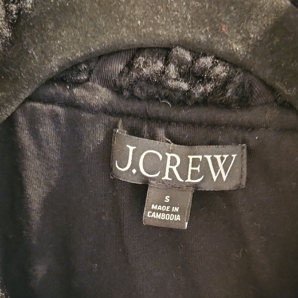 J.Crew Sherpa Trimmed Cropped Bomber Faux Shearling Jacket Black size S - Picture 2 of 13